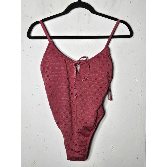 Xhilaration Womens Pink Floral Eyelet Lace One Piece Swimsuit Size Medium Boho - Picture 1 of 14